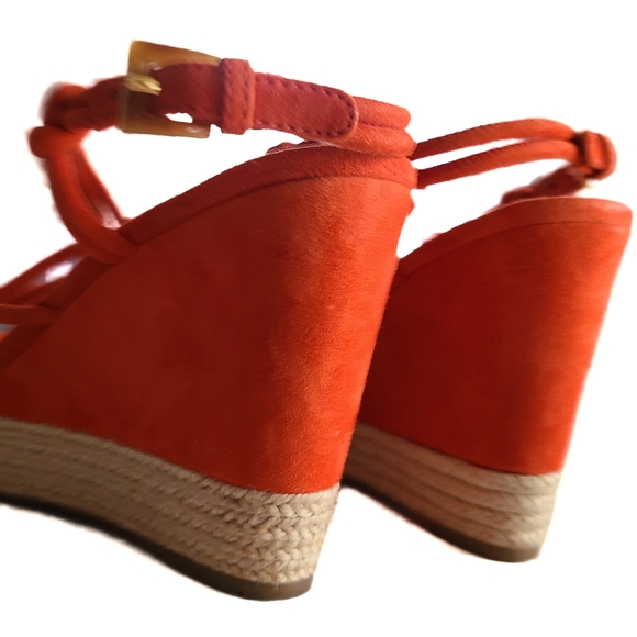 PRADA Platform Wedge Espadrille Strappy Sandal Orange-Red Suede 36 - Picture 8 of 9